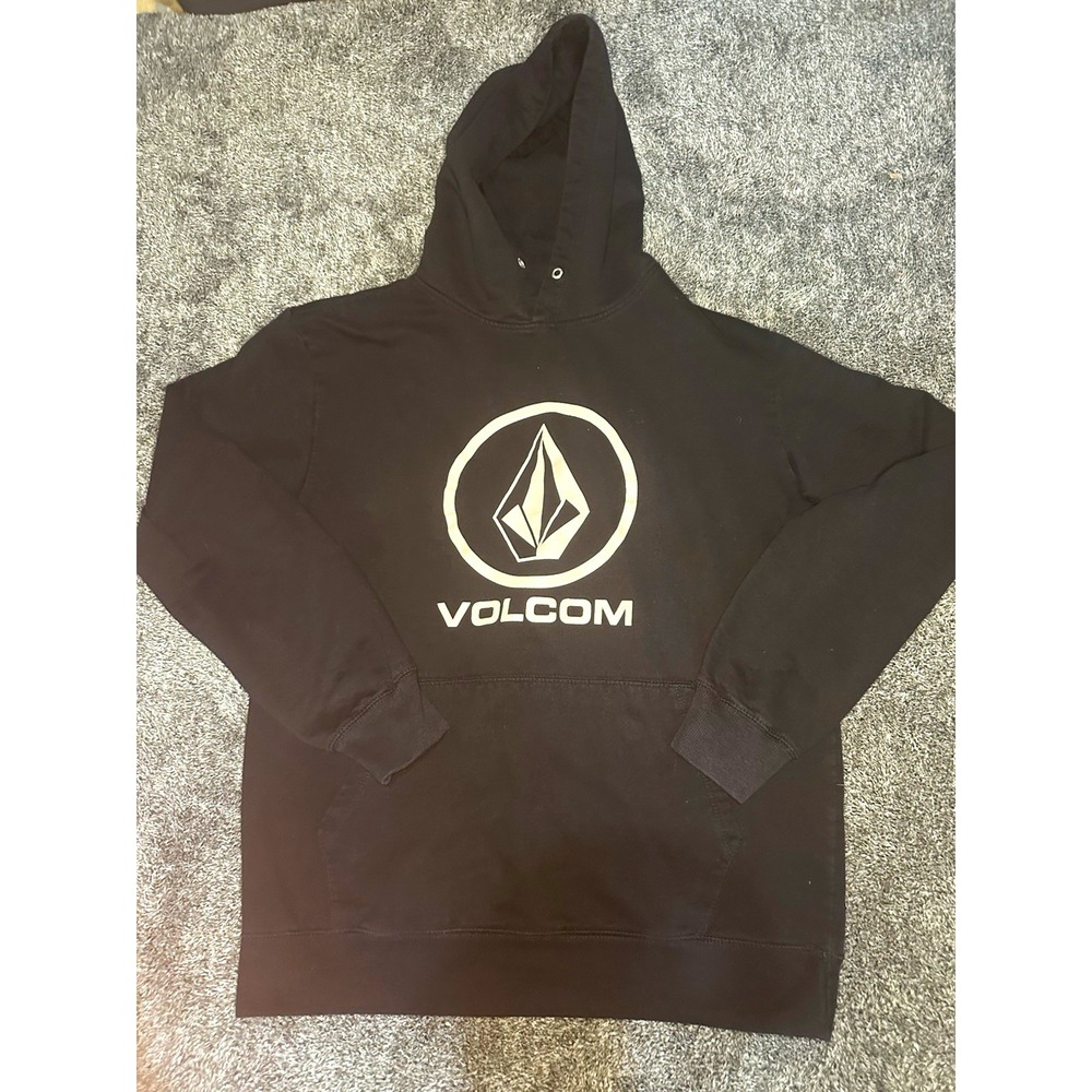Volcom Hoodie Mens Large Black Stone Logo Skate Skateboard Pullover Sweatshirt L